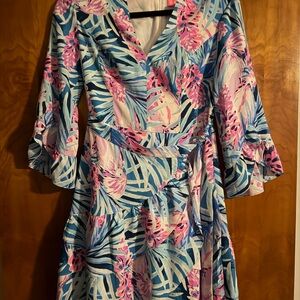Lilly Pulitzer Peacock Blue & Pink  Floral Dress
